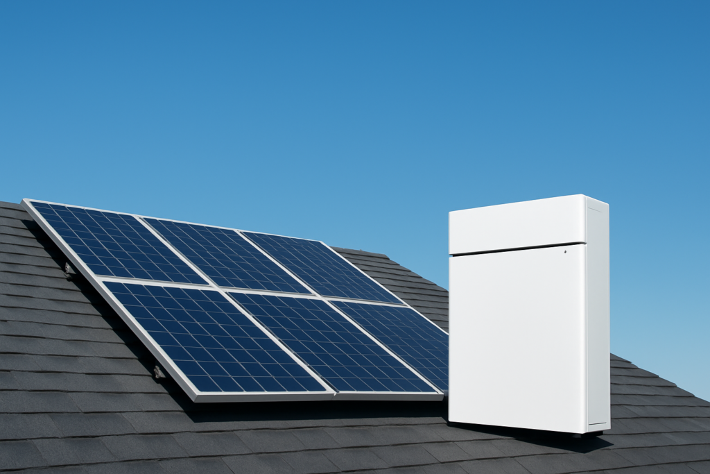ハイブリッドパワコン - modern solar panel installation